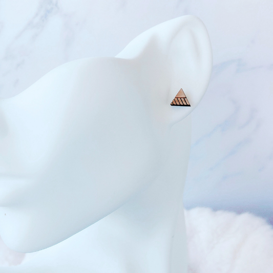 Wooden Pattern Triangle Hypoallergenic Earring Studs