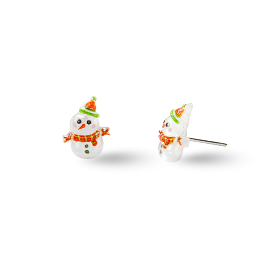 Snowman Christmas Joy Surgical Steel Hypoallergenic Stud Earrings