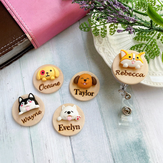 3D Black & White Dog Personalized Name Badge Reel