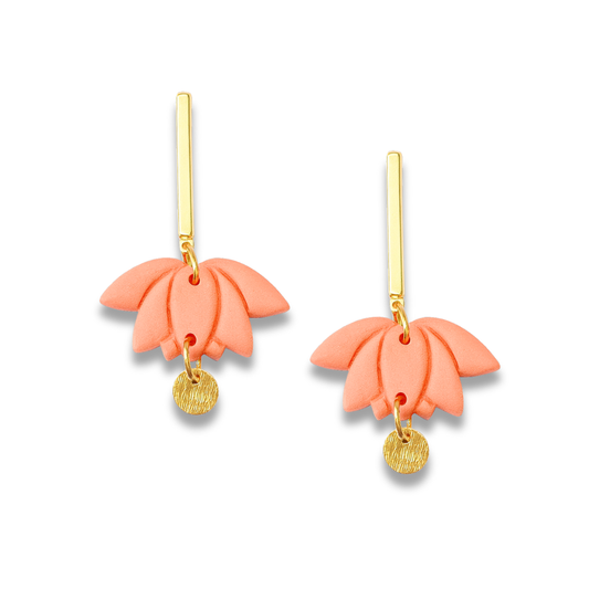 Coral Lotus Petal Polymer Clay Earrings – Pastel Collection