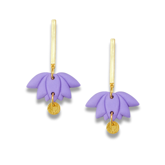 Purple Lotus Petal Polymer Clay Earrings – Pastel Collection