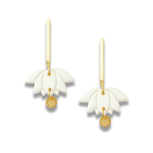 Ivory Lotus Petal Polymer Clay Earrings – Pastel Collection