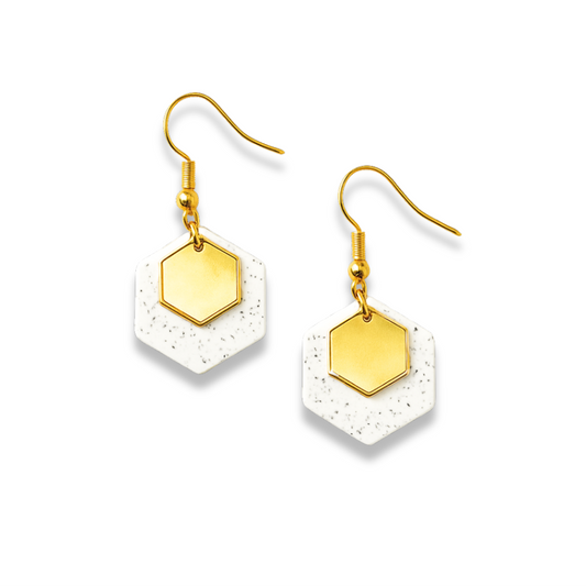 Gold Minimalist Hexagon Polymer Clay Dangle Earrings