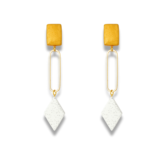 Geometric Gold & White Diamond Polymer Clay Earrings