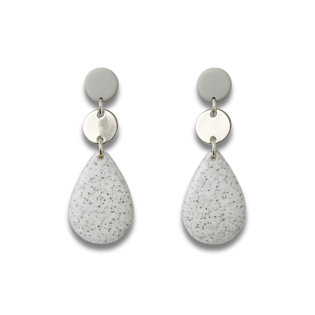 Silver Teardrop Polymer Clay Stone Dangle Earrings