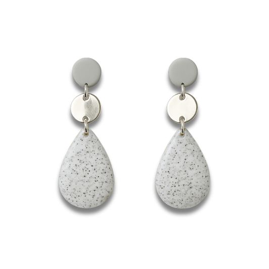 Silver Teardrop Polymer Clay Stone Dangle Earrings