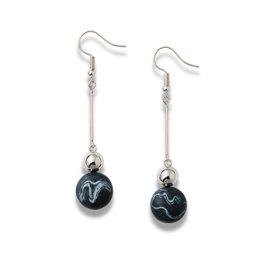 Black Marble Ball Dangle Earrings