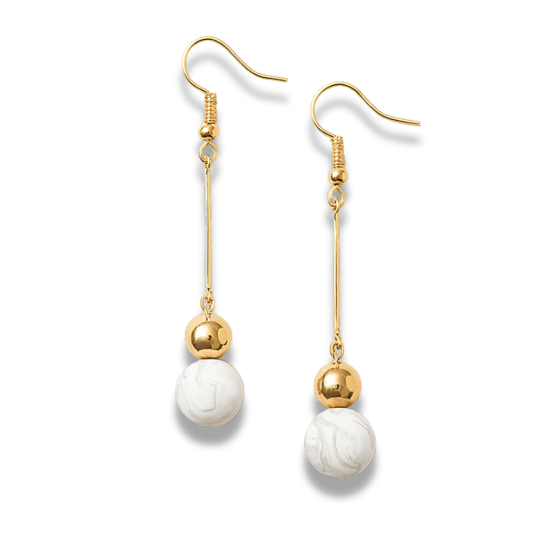 White Marble Ball Dangle Earrings