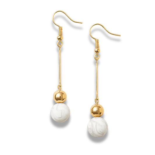 White Marble Ball Dangle Earrings