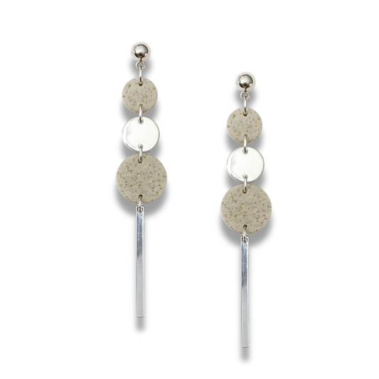 Silver and Grey Stone Triple Circle Bar Dangle Earrings