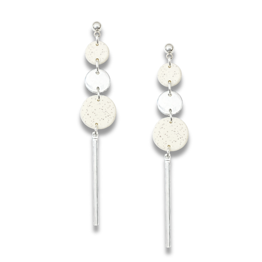 Silver and White Stone Triple Circle Bar Dangle Earrings
