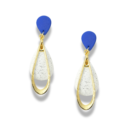 Royal Blue Teardrop Dual-Layer Polymer Clay Earrings
