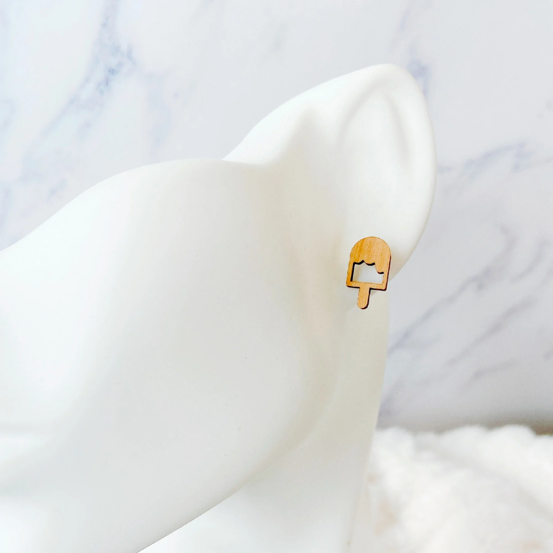 Wooden Icy Pop Popsicle Hypoallergenic Earring Studs