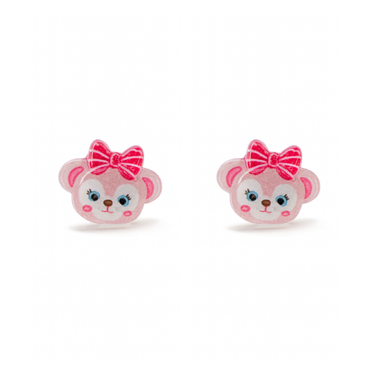 Pink Bear Duffy and Friends Inspired Glitter Crystal Jelly Hypoallergenic Stud Earrings