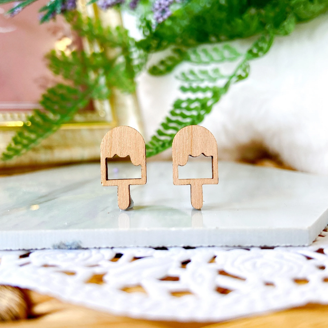 Wooden Icy Pop Popsicle Hypoallergenic Earring Studs