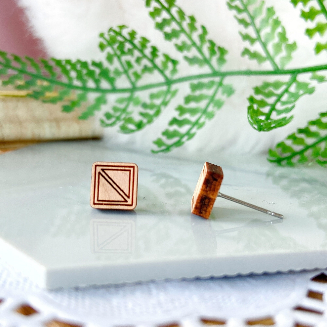 Wooden Square Hypoallergenic Earring Studs