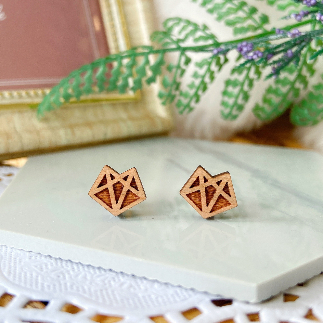 Wooden Diamond Fox Hypoallergenic Earring Studs