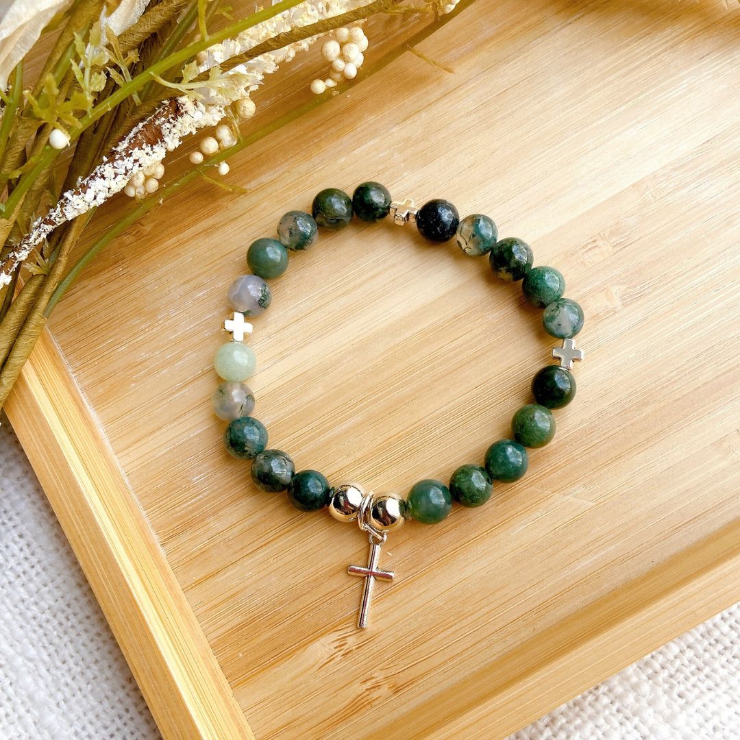 Aquamarine Faith & Calm Gemstone Cross Bracelet
