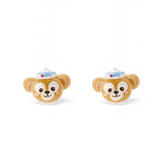 Brown Bear Duffy and Friends Inspired Glitter Crystal Jelly Hypoallergenic Stud Earrings