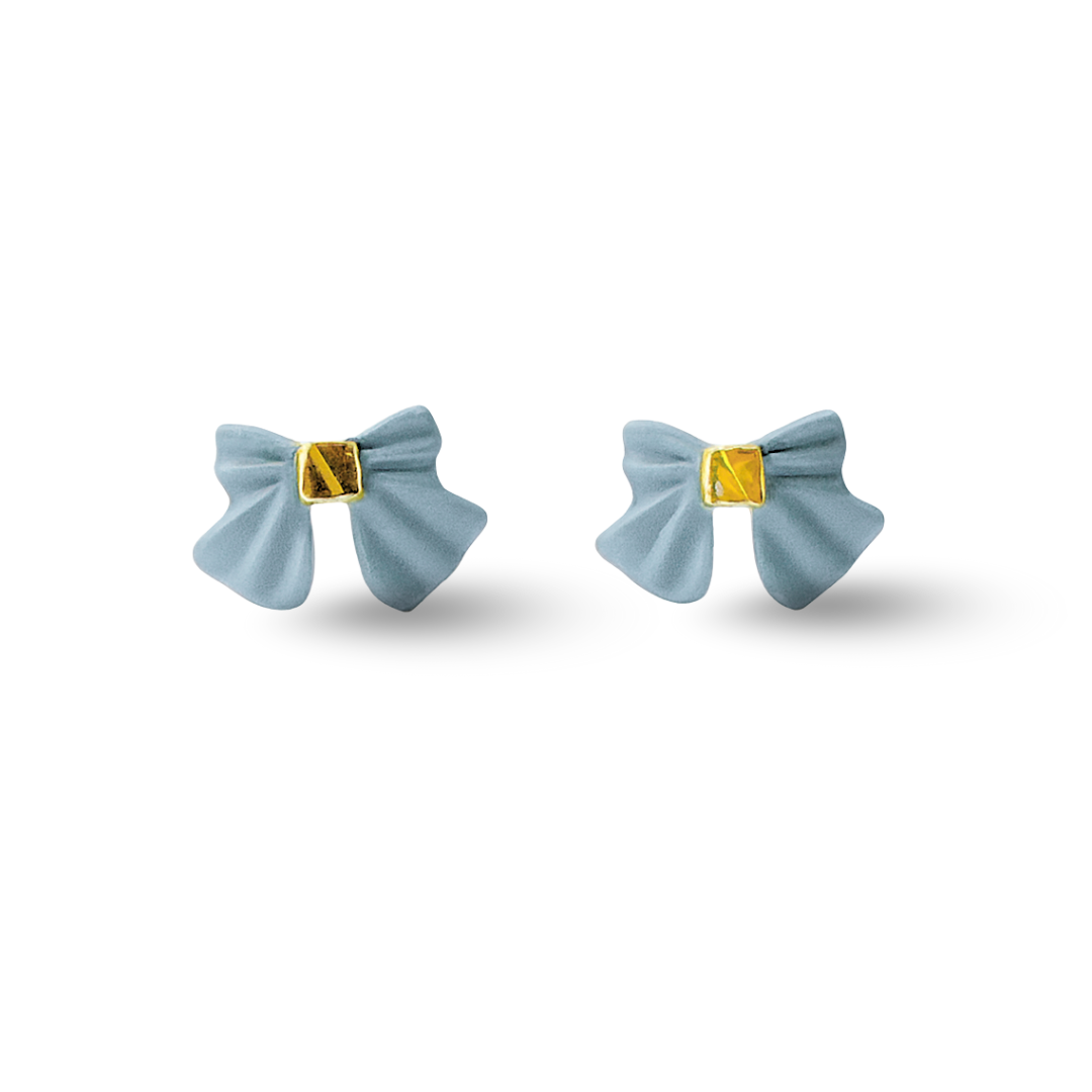 Grey Ribbon Bow Painted Metal Hypoallergenic Stud Earrings