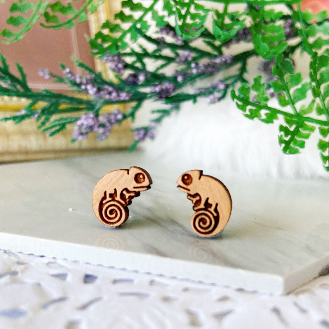 Wooden Chameleon Hypoallergenic Earring Studs