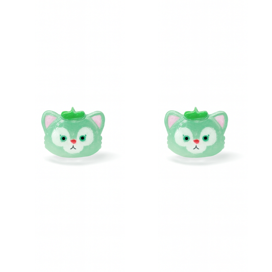 Green Cat Duffy and Friends Inspired Glitter Crystal Jelly Hypoallergenic Stud Earrings