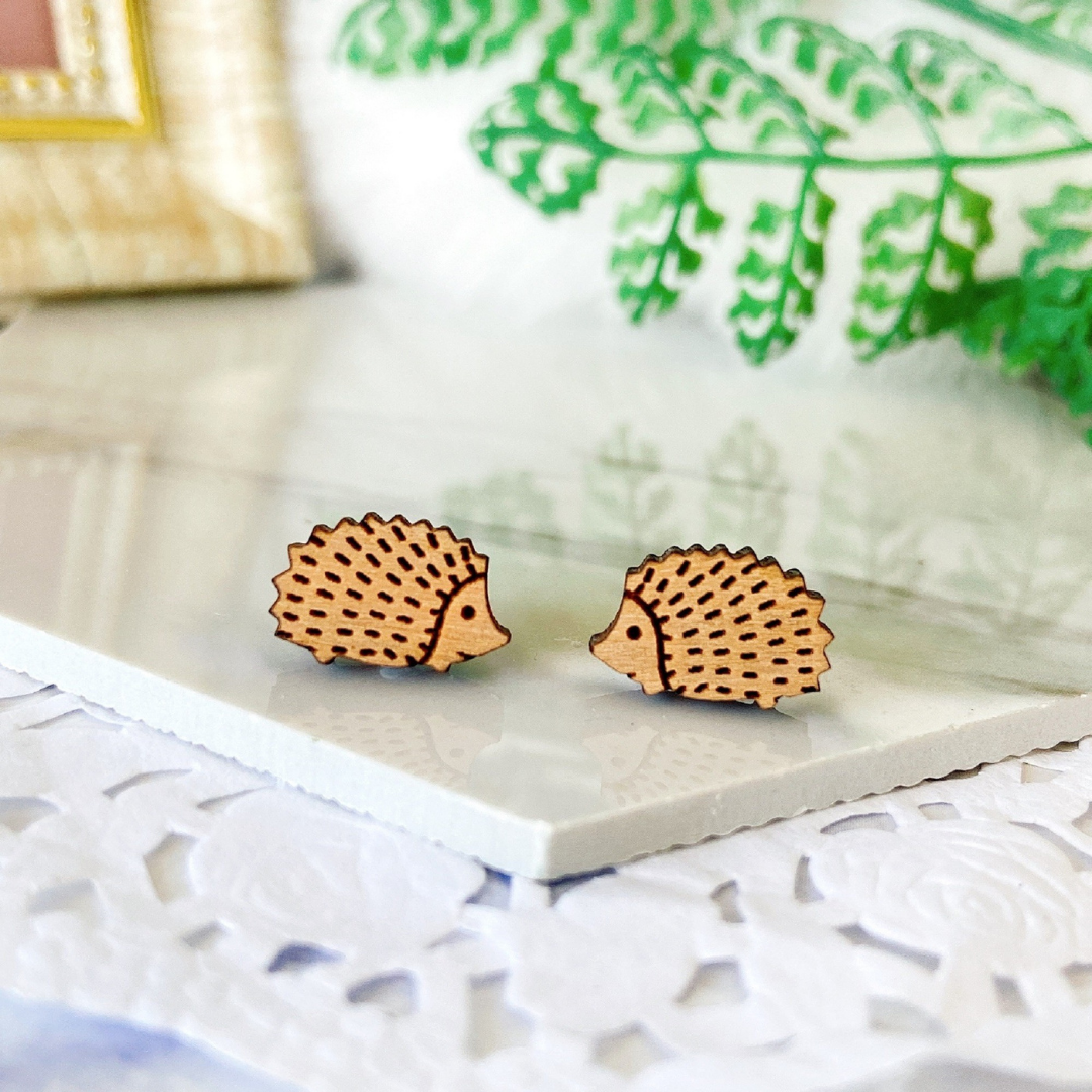 Wooden Hedgehog Hypoallergenic Earring Studs