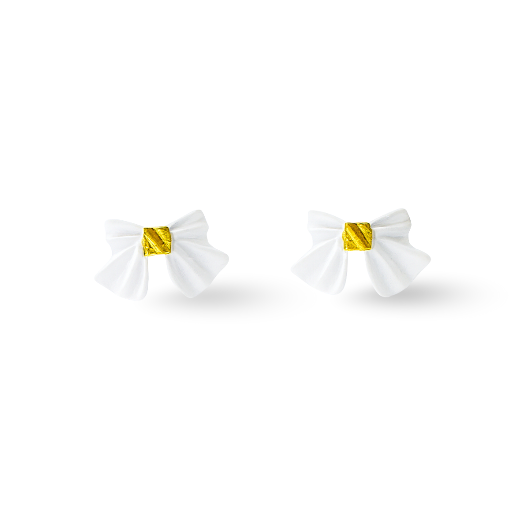 Grey Ribbon Bow Painted Metal Hypoallergenic Stud Earrings