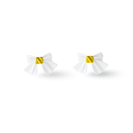White Ribbon Bow Painted Metal Hypoallergenic Stud Earrings