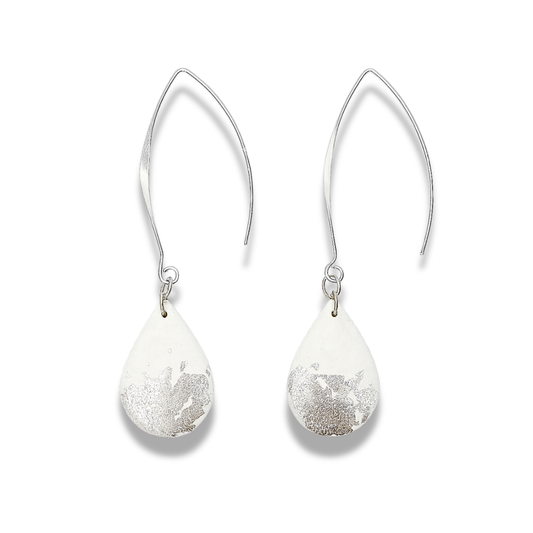 Silver Marble Foil Teardrop Earrings