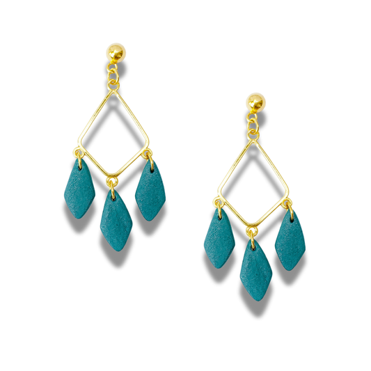 Teal Elegant Geometric Leaf Drop Earrings