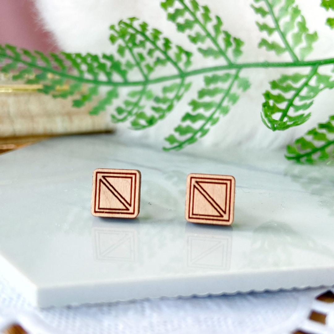 Wooden Square Hypoallergenic Earring Studs