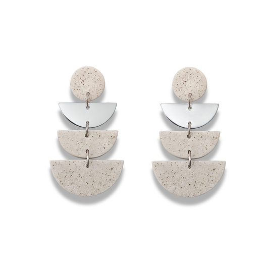 Grey Stone Triple Arc Layered Polymer Clay Earrings – Minimalist Geometric Statement