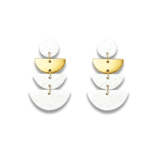 Ivory speckled white Triple Arc Layered Polymer Clay Earrings – Minimalist Geometric Statement