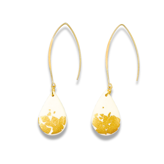 Gold Marble Foil Teardrop Earrings