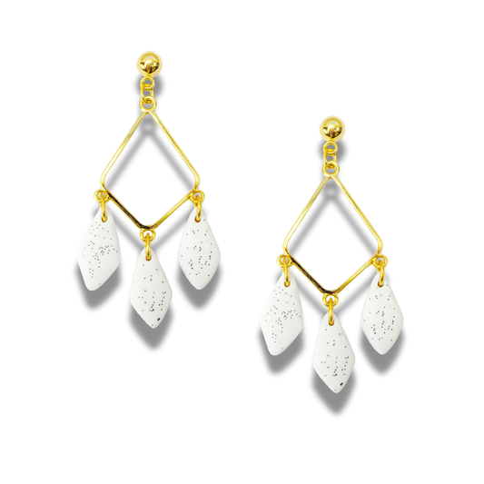 White Stone Elegant Geometric Leaf Drop Earrings