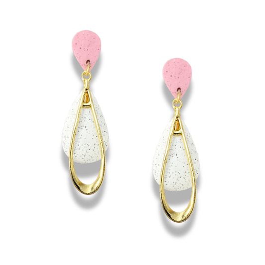 Pink Teardrop Dual-Layer Polymer Clay Earrings