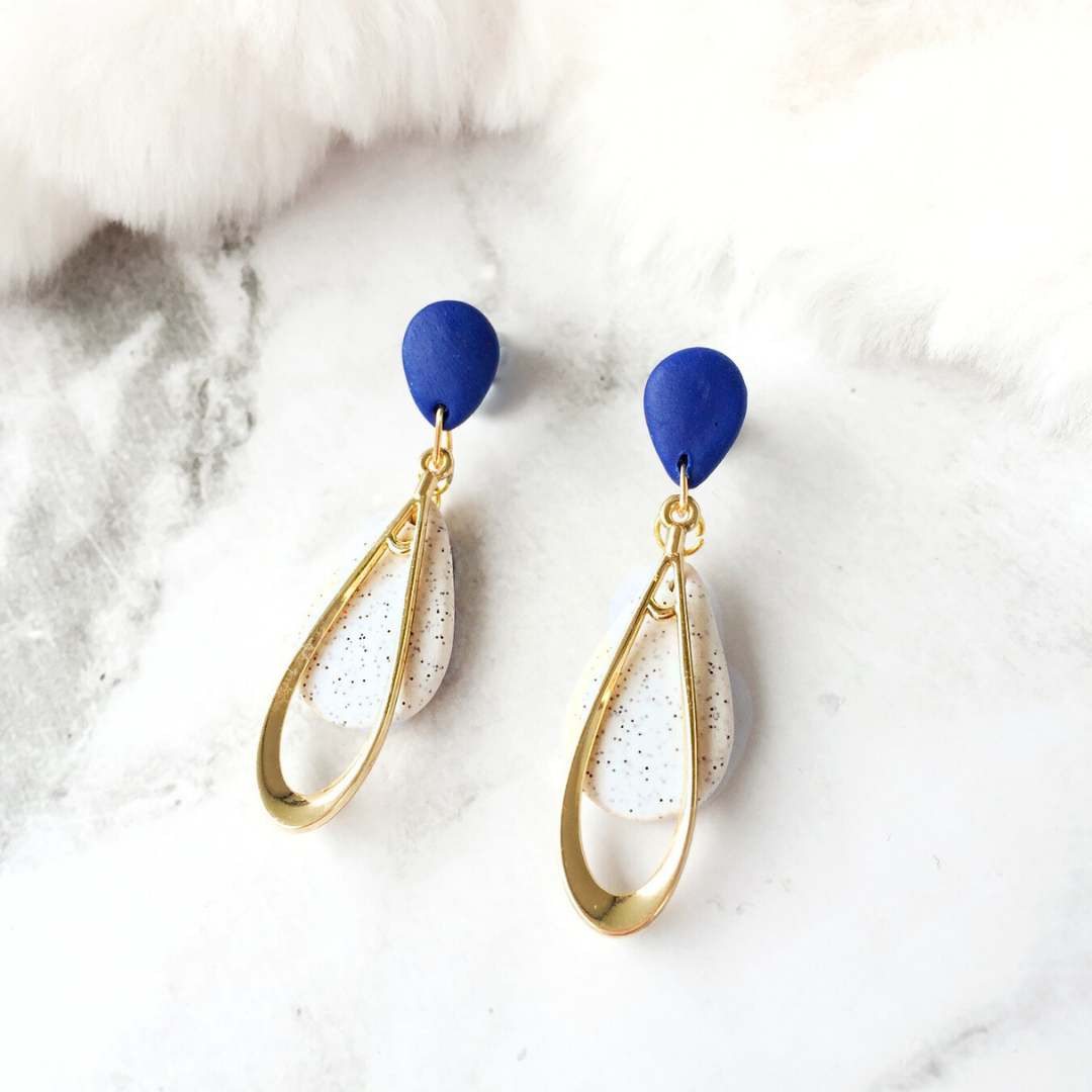 Pink Teardrop Dual-Layer Polymer Clay Earrings