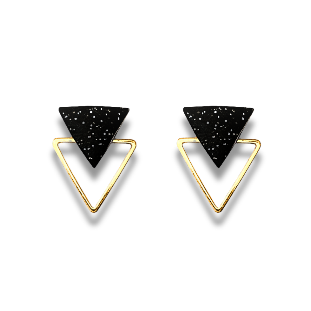 Anique Gold & Gold Triangle Dual-Layer Stud Earrings – Geometric Minimalist Collection