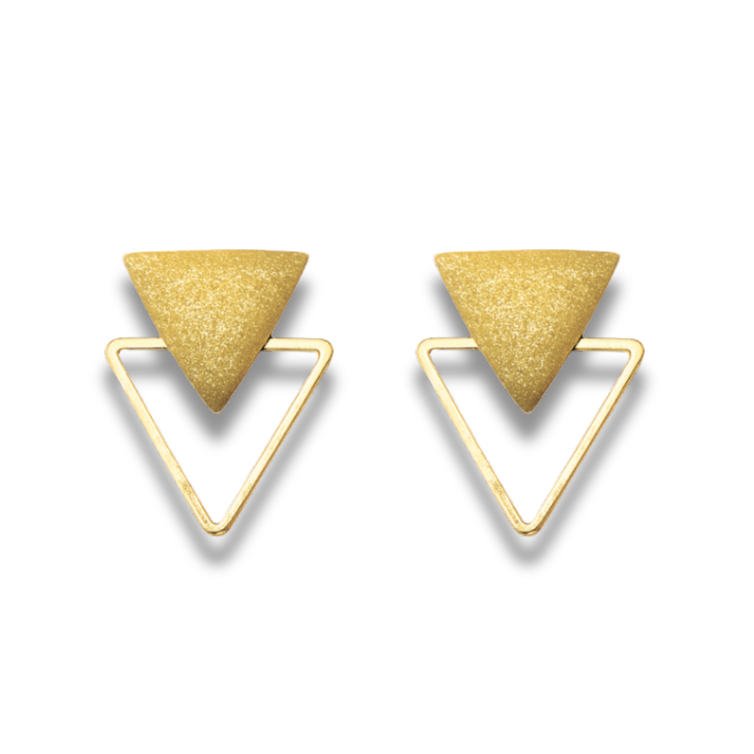 Anique Gold & Gold Triangle Dual-Layer Stud Earrings – Geometric Minimalist Collection