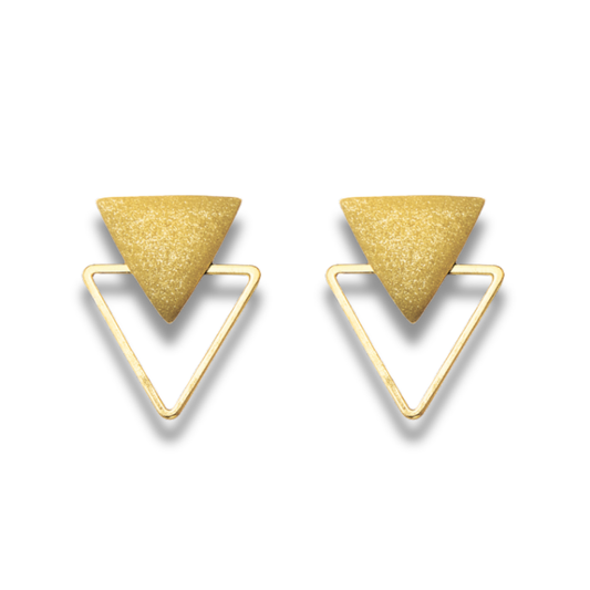 Anique Gold & Gold Triangle Dual-Layer Stud Earrings – Geometric Minimalist Collection