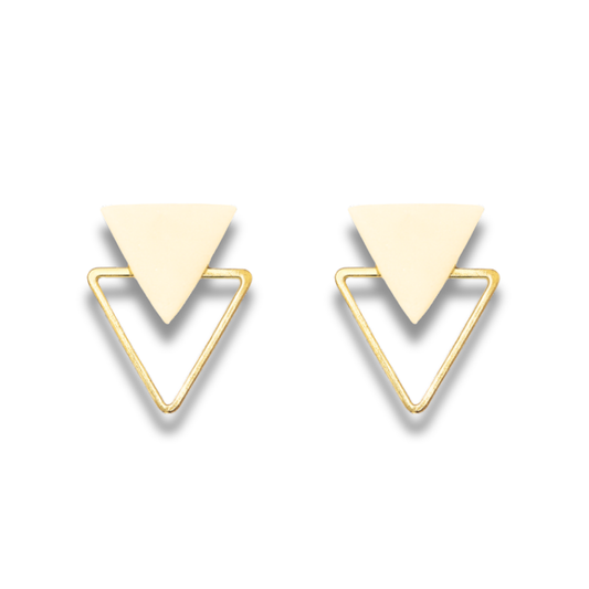 Cream Yellow & Gold Triangle Dual-Layer Stud Earrings – Geometric Minimalist Collection