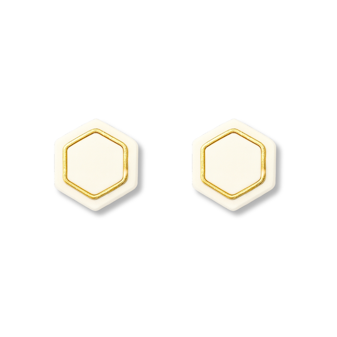 Black With Gold Specks Hexagon Stud Earrings – Metallic Accent Collection
