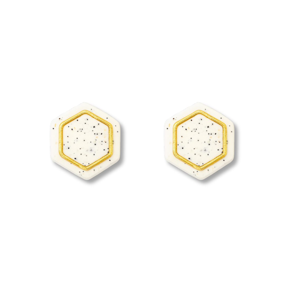 Black With Gold Specks Hexagon Stud Earrings – Metallic Accent Collection