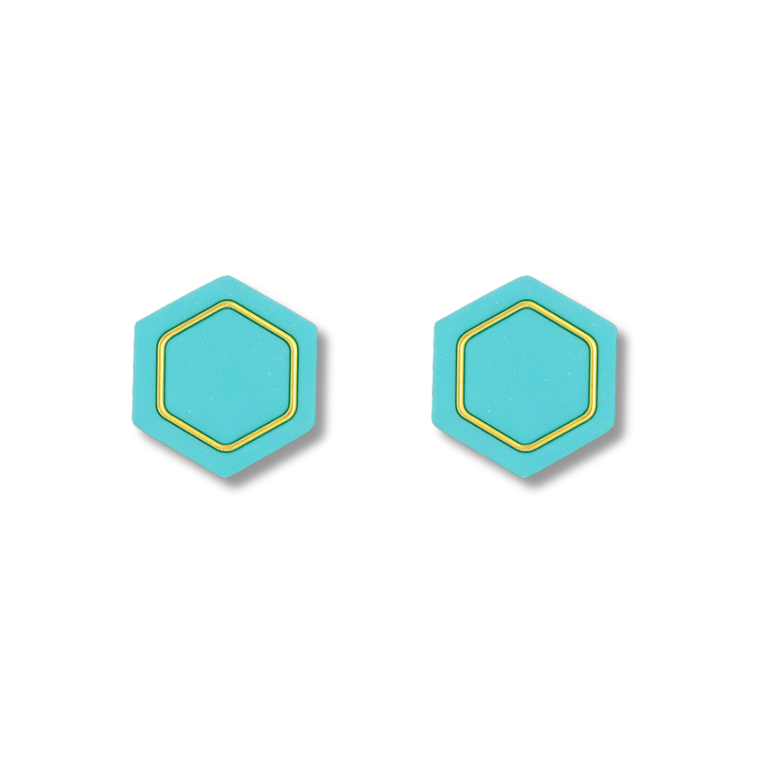Black With Gold Specks Hexagon Stud Earrings – Metallic Accent Collection