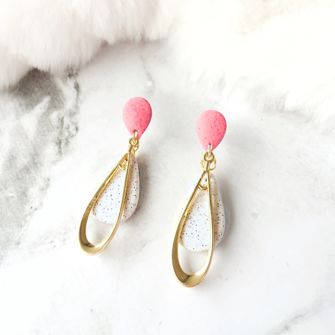 Pink Teardrop Dual-Layer Polymer Clay Earrings