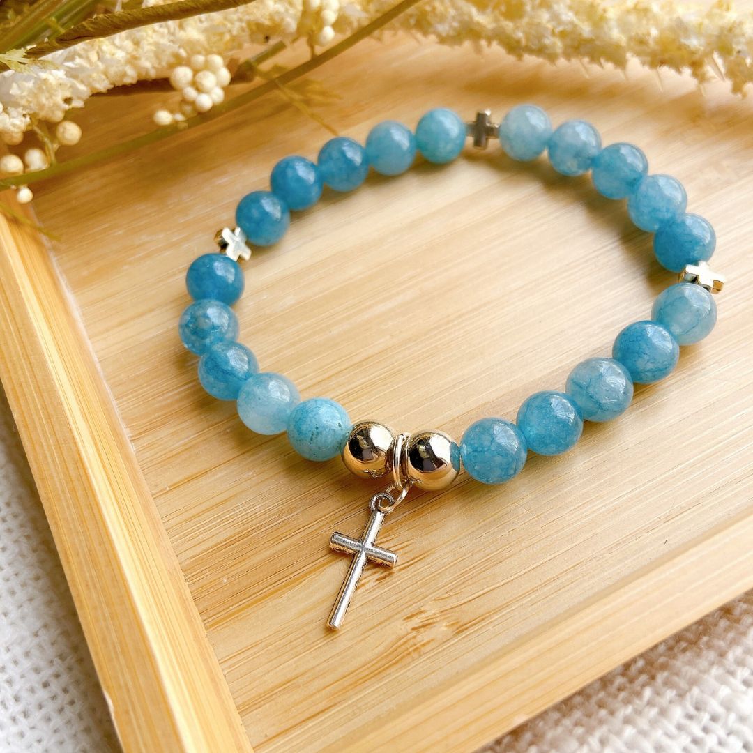 Aquamarine Faith & Calm Gemstone Cross Bracelet