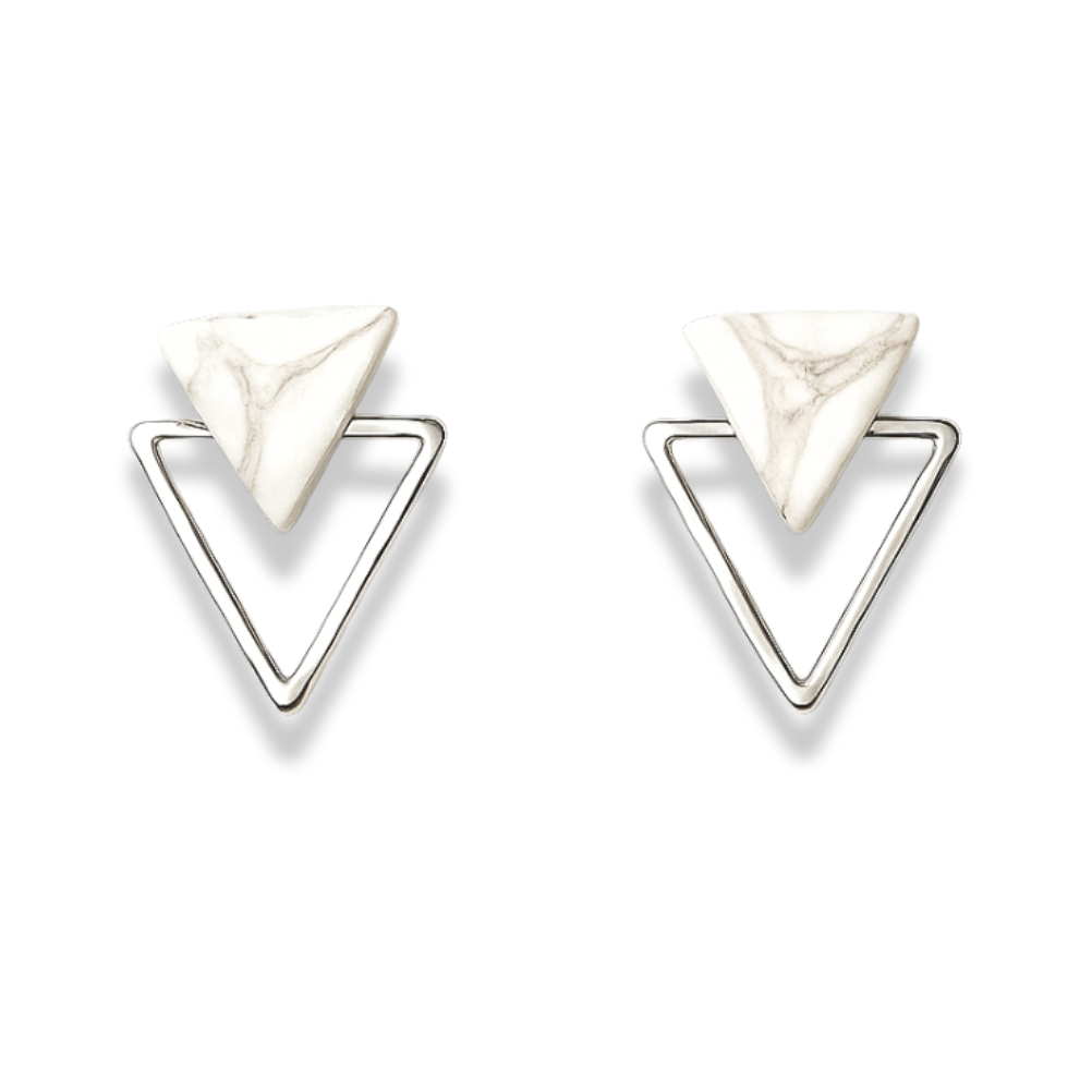 White Marble & Silve Fame Triangle Minimalist Earrings