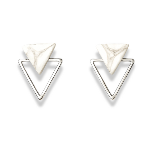 White Marble & Silve Fame Triangle Minimalist Earrings