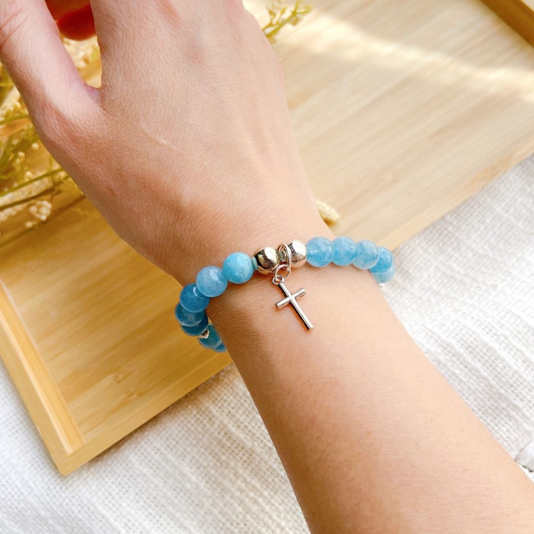 Aquamarine Faith & Calm Gemstone Cross Bracelet